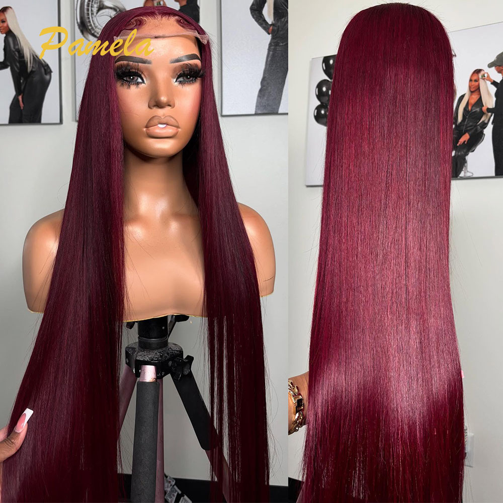 Lace Front Wig - Супер двойной рисунок бордового цвета, бесклеевой
